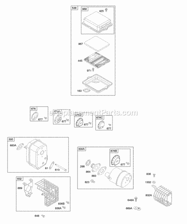 Air Cleaner Exhaust System Diagram and Parts List for 092202-1242-E1  Briggs and Stratton Engine